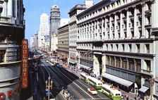 Looking down Market Street from Powell, San Francisco, California, USA, 1957