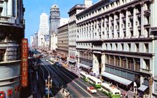 Looking down Market Street from Powell, San Francisco, California, USA, 1957
