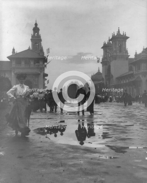 Looking down Midway after a rain, Pan American Exposition, Buffalo, NY, 1901. Creator: Frances Benjamin Johnston.