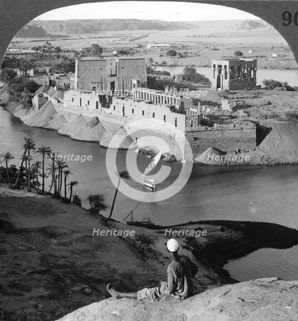 'Looking down on the island of Philae and its temples, Egypt', 1905.Artist: Underwood & Underwood