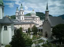 Looking down onto the Cathedral of Saints Rupert and Vergilius, Salzburg, Austria, 2022. Creator: Ethel Davies