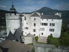 Looking down onto the turret and interior of the Festung Hohensalzburg, 2022. Creator: Ethel Davies