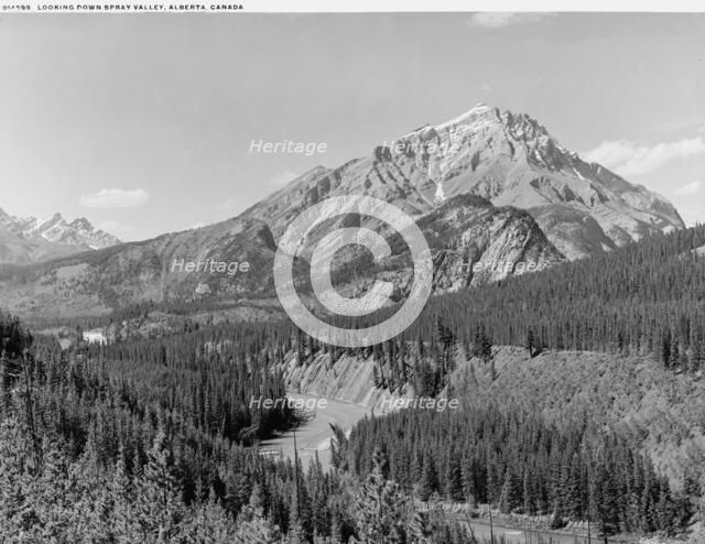 Looking down Spray Valley, Alberta, Canada, between 1900 and 1906. Creator: Unknown.