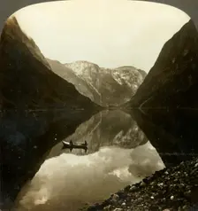 Looking down the deep, still Naerofjord, from near Gudvangen, Norway c1905. Creator: Unknown