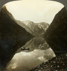 Looking down the deep, still Naerofjord, from near Gudvangen, Norway c1905. Creator: Unknown
