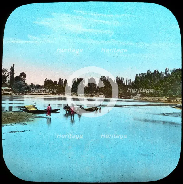Looking down the Jhelum from the island, India, late 19th or early 20th century. Artist: Unknown
