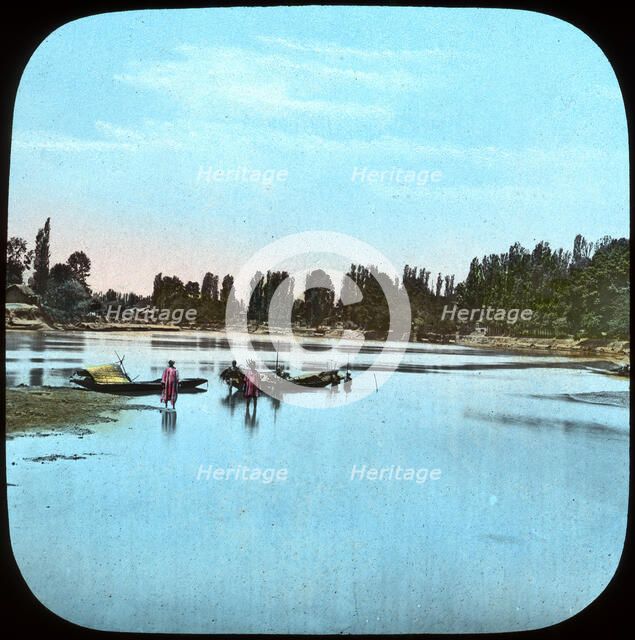 Looking down the Jhelum from the island, India, late 19th or early 20th century. Artist: Unknown