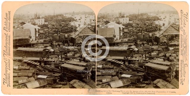 Looking down the Pearl River (Zhu Jiang) at Canton (Guangzhou), China, 1900. Artist: Underwood & Underwood