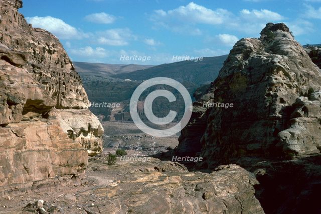 Looking down to the 'Royal Tombs' in Petra. Artist: Unknown