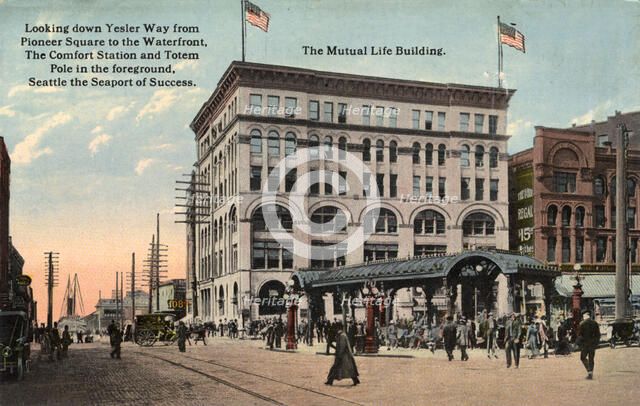 Looking down Yesler Way from Pioneer Square to the waterfront, Seattle, Washington, USA, 1911. Artist: Unknown