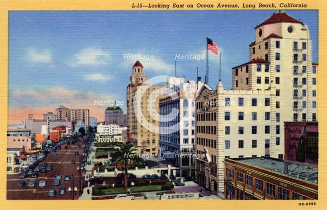 Looking east on Ocean Avenue, Long Beach, California, USA, 1940. Artist: Unknown