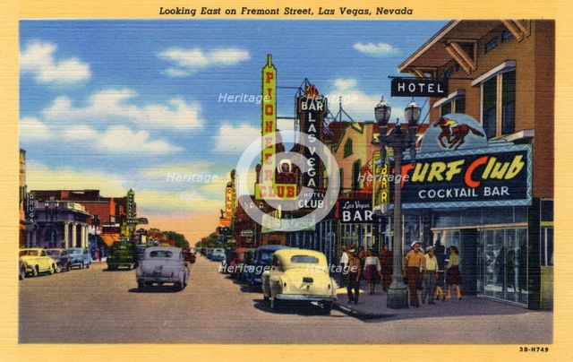 'Looking East on Fremont Street, Las Vegas, Nevada', postcard, 1943. Artist: Unknown