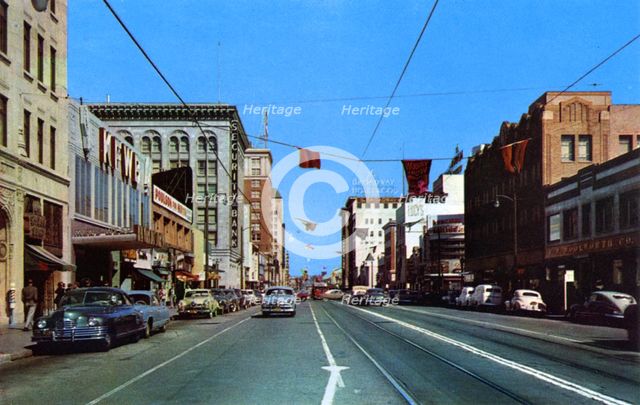 Looking east on Hollywood Boulevard, Hollywood, Los Angeles, California, USA, 1953. Artist: Unknown