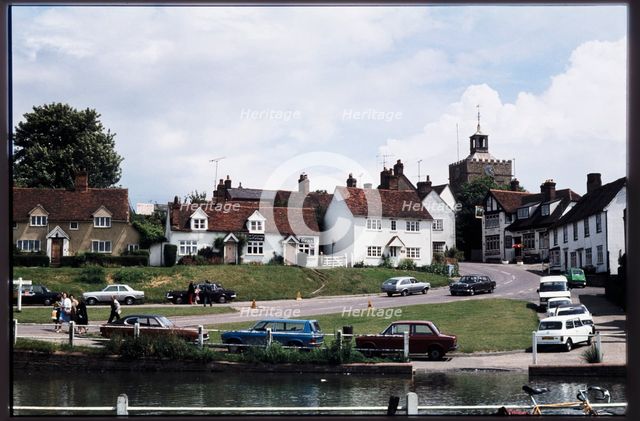 Looking east across the pond at Finchingfield towards houses on The Causeway and Church Hill, 1980. Creator: Dorothy Chapman.