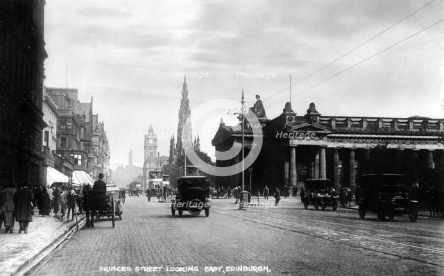 Looking east along Princes Street, Edinburgh, early 20th century.Artist: Valentine & Sons