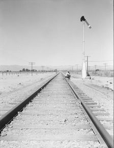 Looking east down the railroad track, near Calipatria, California, 1939. Creator: Dorothea Lange