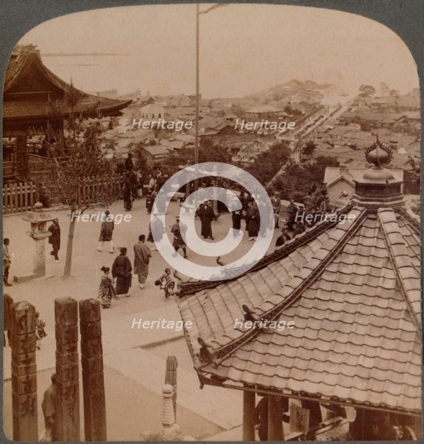 'Looking east from Miidera temple over Otsu and its canal to serene Lake Biwa, Japan', 1904.  Artist: Unknown.
