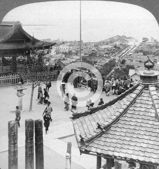 Looking east from Mildera temple over Otsu and lake Biwa, Japan, 1904.Artist: Underwood & Underwood
