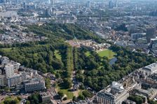 Looking east from Wellington Arch along Constitution Hill to the London Eye and Thames, London, 2021 Creator: Damian Grady