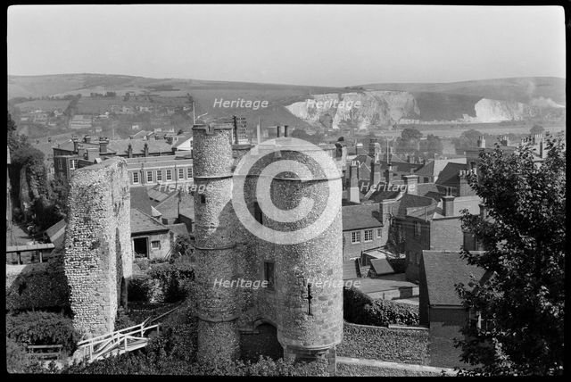 Looking east from the keep of Lewes Castle towards the Barbican, East Sussex, 1930s-40s. Creator: HE Tuppen.