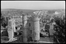 Looking east from the keep of Lewes Castle towards the Barbican, East Sussex, 1930s-40s. Creator: HE Tuppen