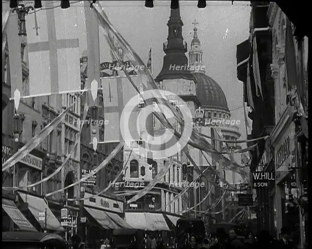Looking East up Ludgate Hill at St Paul's Cathedral..., 1937 Creator: British Pathe Ltd.