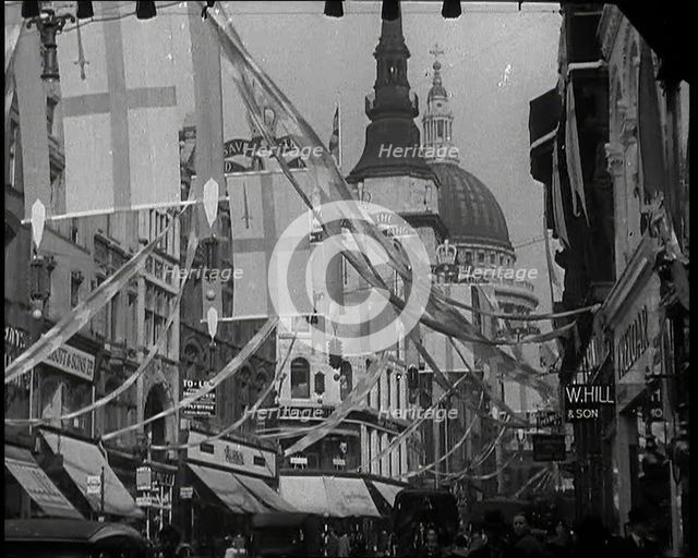 Looking East up Ludgate Hill at St Paul's Cathedral..., 1937 Creator: British Pathe Ltd.