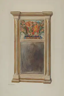 Looking Glass with Decorated Glass Panel, c. 1939. Creator: Carl Strehlau