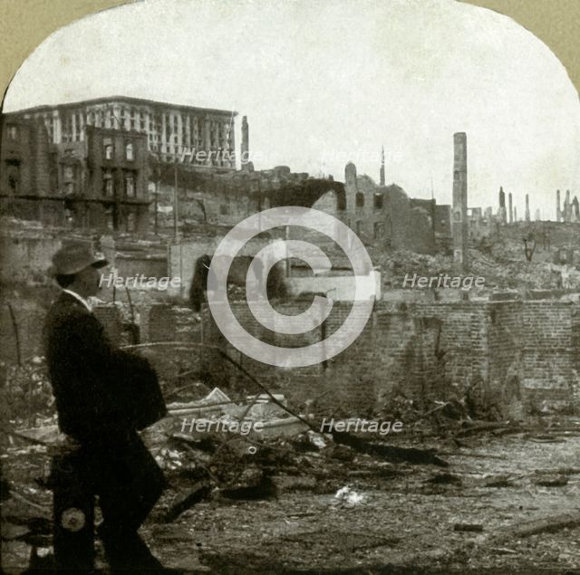 'Looking north up Mason St. from Eddy - Ruins of the Fairmont $4,000,000 hotel', 1906.  Creator: Unknown.
