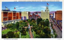 Looking north across Pershing Square, Los Angeles, California, USA, 1931