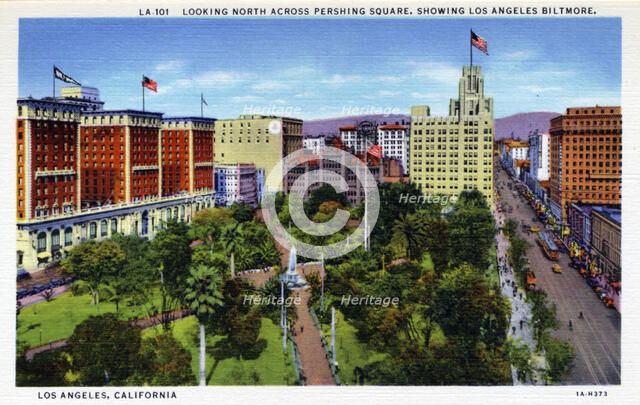 Looking north across Pershing Square, Los Angeles, California, USA, 1931. Artist: Unknown