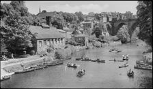 Looking north-east across the River Nidd at Knaresborough, Harrogate, North Yorkshire, 1925-1950. Creator: George R Long