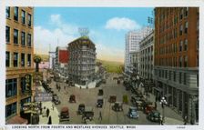 Looking north from Fourth and Westlake Avenues, Seattle, Washington, USA, 1928