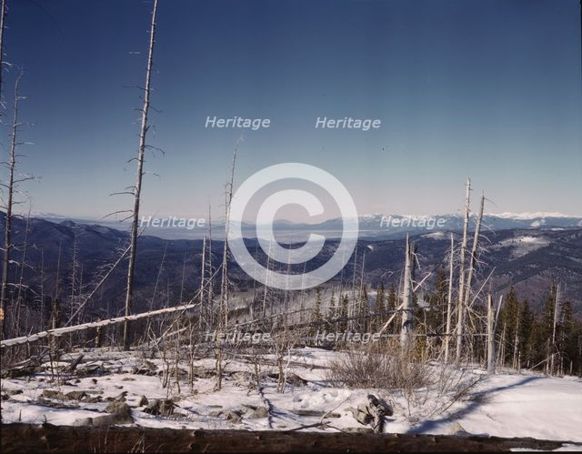 Looking north from the Sangre de Cristo Mountains above Penasco, New Mexico, 1943. Creator: John Collier.