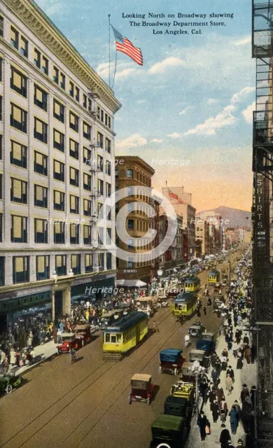 Looking North on Broadway showing the Broadway Department Store, Los Angeles, California. Artist: Unknown
