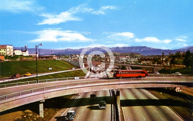 Looking north on Harbor Freeway, Los Angeles, California, USA, 1956. Artist: Unknown