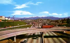 Looking north on Harbor Freeway, Los Angeles, California, USA, 1956