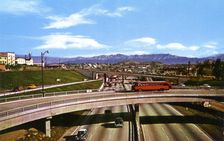 Looking north on Harbor Freeway, Los Angeles, California, USA, 1956
