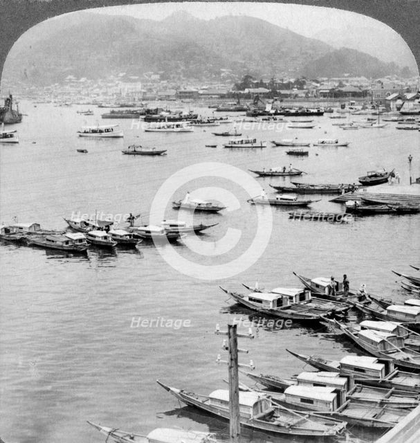 Looking north over vessels in the port of Nagasaki, Japan, 1904.Artist: Underwood & Underwood