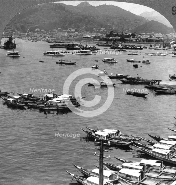 Looking north over vessels in the port of Nagasaki, Japan, 1904.Artist: Underwood & Underwood
