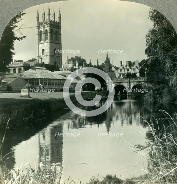 'Looking Northeast from the River Cherwell to the Tower of Magdalen College, Oxford, England', c1930 Creator: Unknown.
