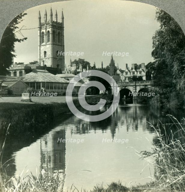 'Looking Northeast from the River Cherwell to the Tower of Magdalen College, Oxford, England', c1930 Creator: Unknown.