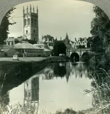 Looking Northeast from the River Cherwell to the Tower of Magdalen College, Oxford, England c1930 Creator: Unknown