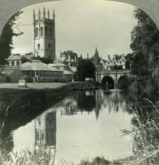 Looking Northeast from the River Cherwell to the Tower of Magdalen College, Oxford, England c1930 Creator: Unknown