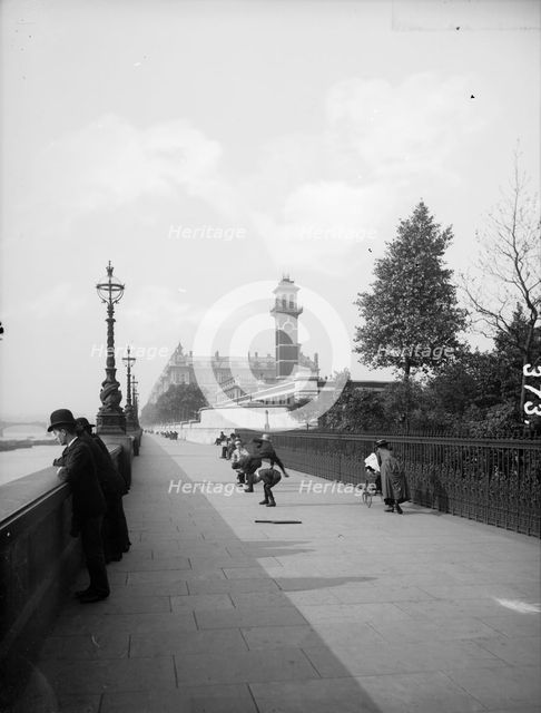 Looking northwards along the Albert Embankment, Lambeth, London, c1870-c1900. Artist: Unknown