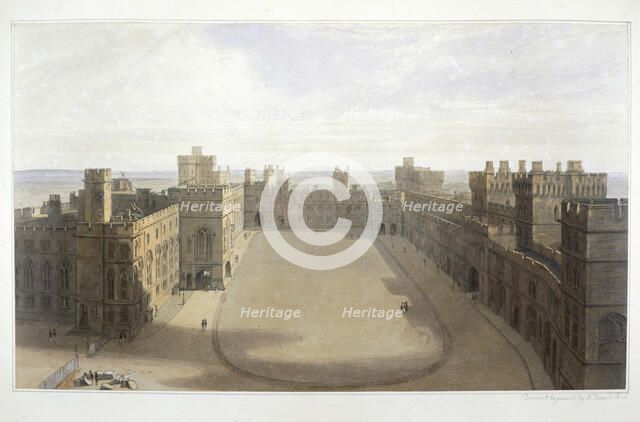'Looking onto the Quadrangle at Windsor', c1825-1830. Artist: William Daniell