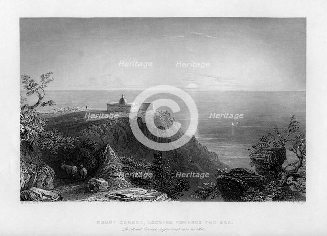 Looking out to sea from Mount Carmel, Israel, 1841.Artist: W Floyd
