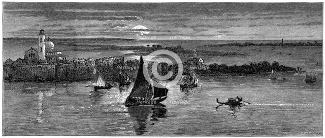 Looking out to sea from Venice, 19th century.Artist: Whymper