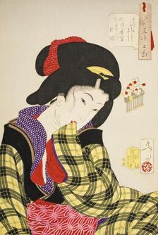 Looking Shy: The Manners of a Young Girl of the Meiji Era, 1888. Creator: Tsukioka Yoshitoshi