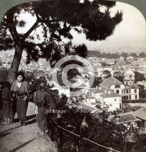 Looking south-east from the pine crowned heights of Suwa-yama over Kobe, Japan, 1904. Artist: Underwood & Underwood